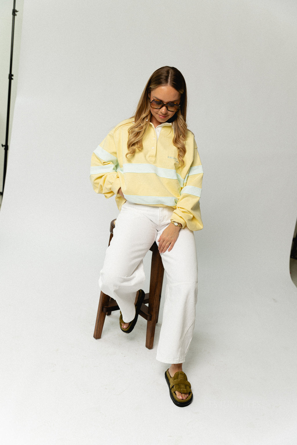 Sunlight Cotton polo-collar sweatshirt - butter yellow/mint