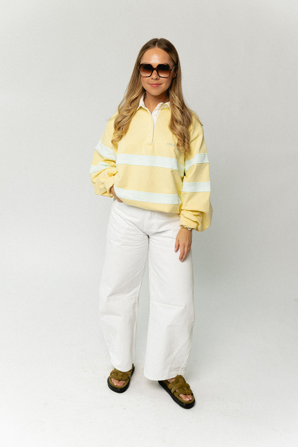 Sunlight Cotton polo-collar sweatshirt - butter yellow/mint