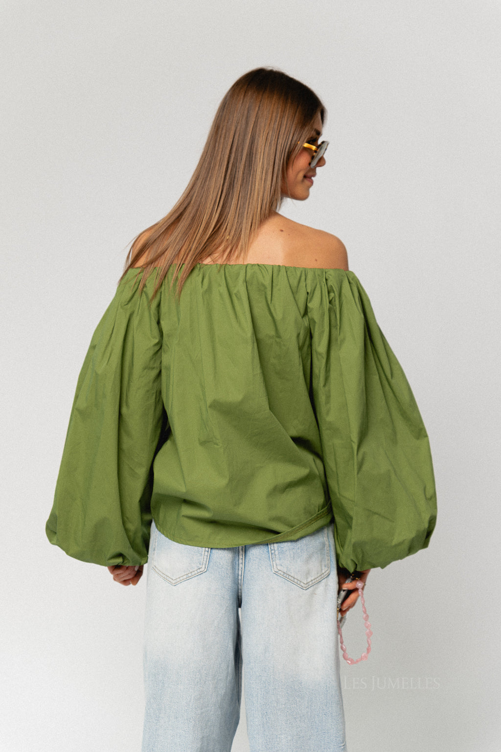Fran off shoulder blouse kale green