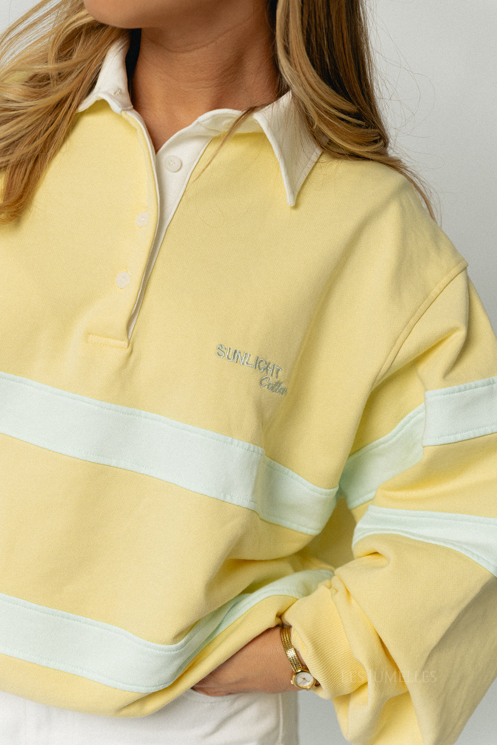 Sunlight Cotton polo-collar sweatshirt - butter yellow/mint