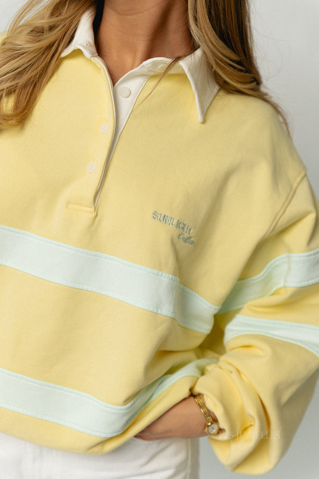 Sunlight Cotton polo-collar sweatshirt - butter yellow/mint