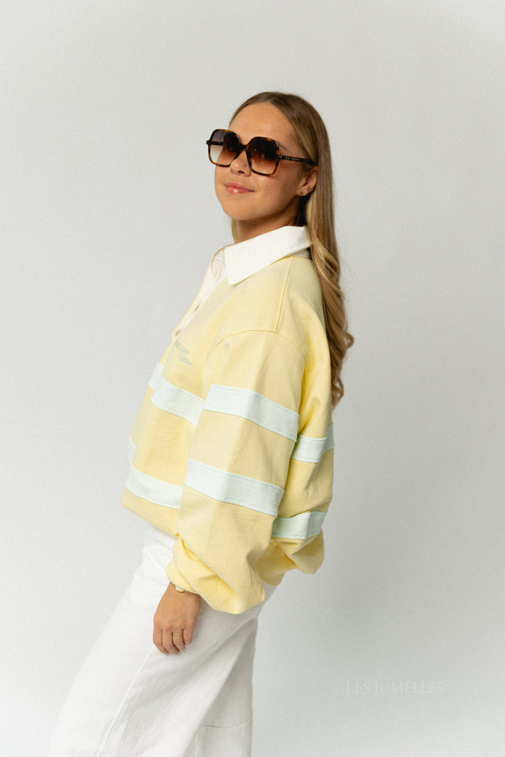 Sunlight Cotton polo-collar sweatshirt - butter yellow/mint