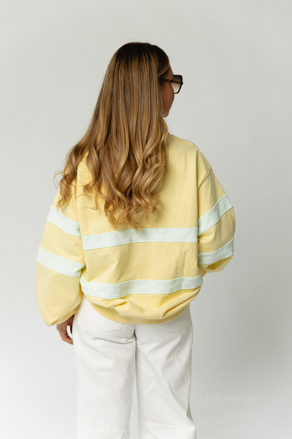 Sunlight Cotton polo-collar sweatshirt - butter yellow/mint