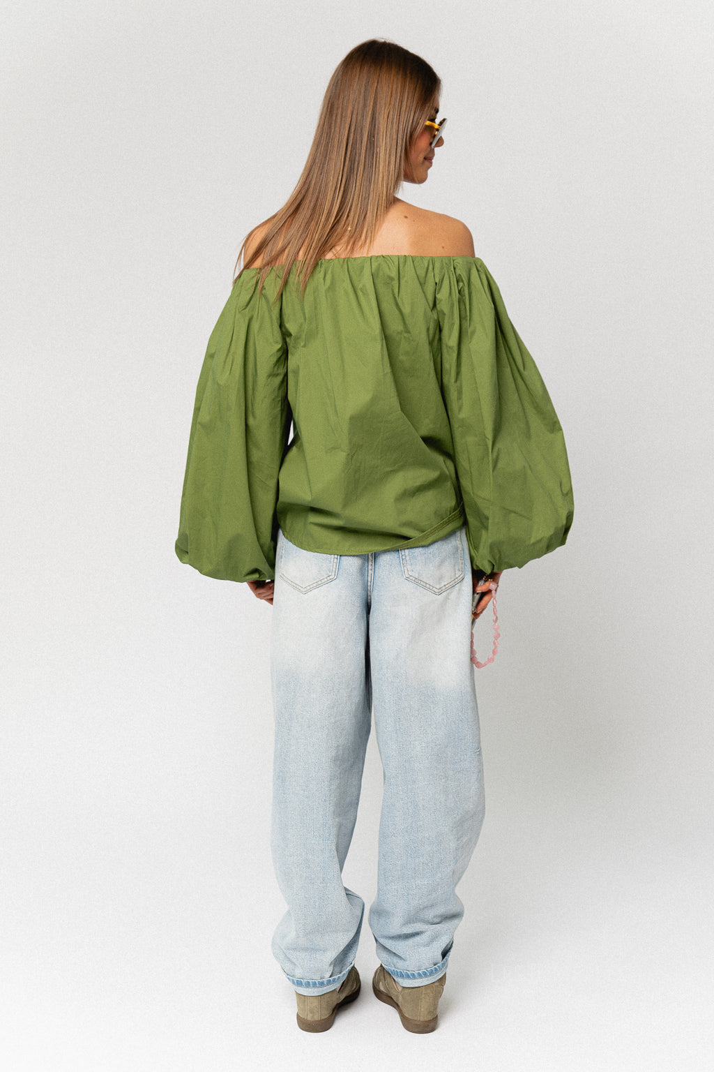 Fran off shoulder blouse kale green