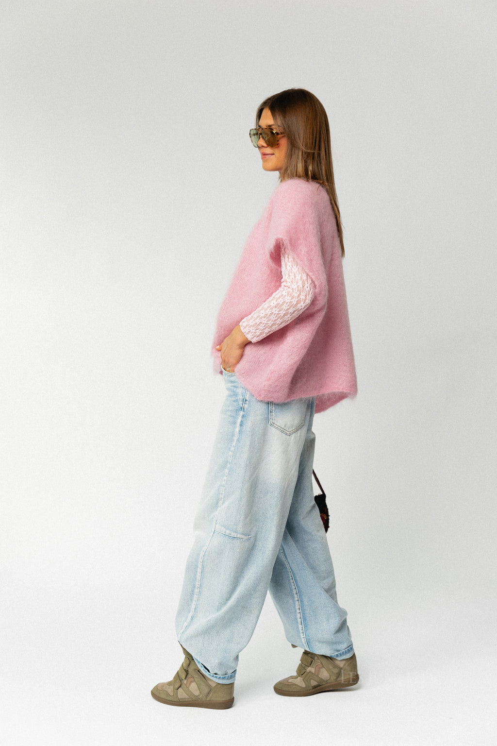 Vivienne LS lace top pink