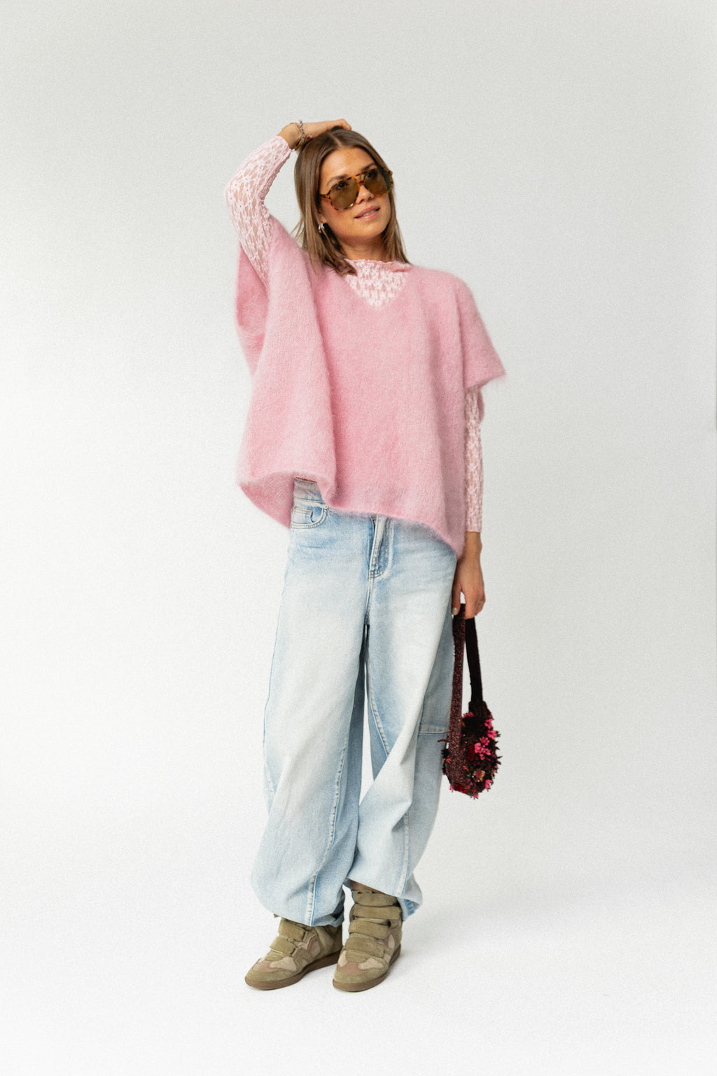 Vivienne LS lace top pink