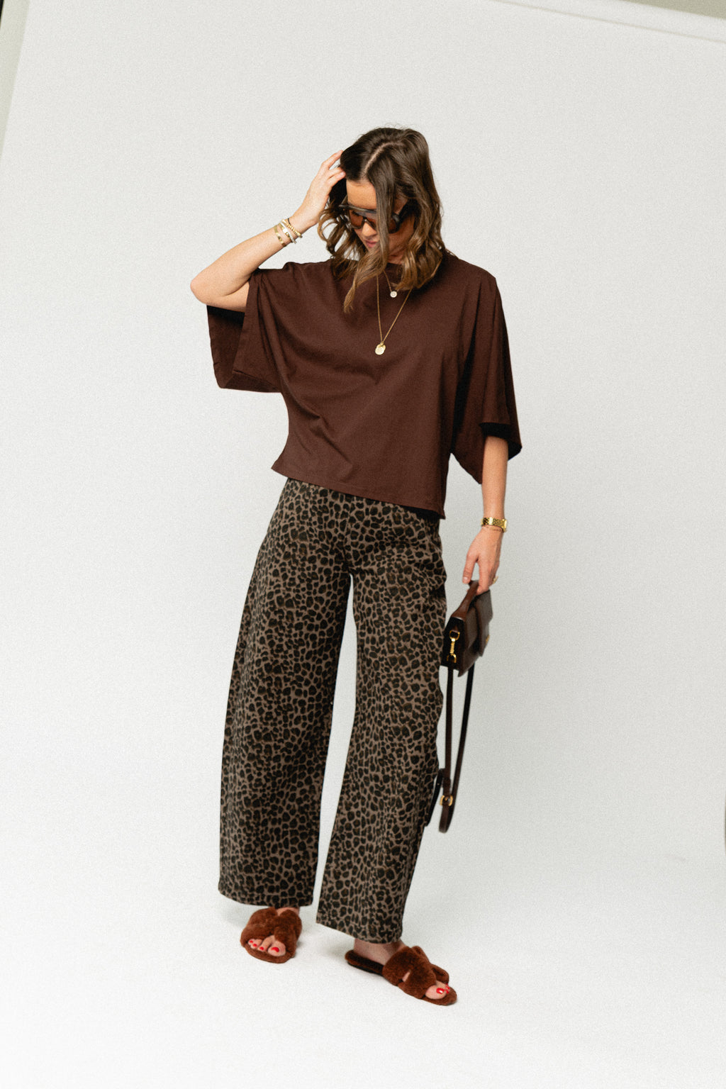 Mila leopard wide leg jeans