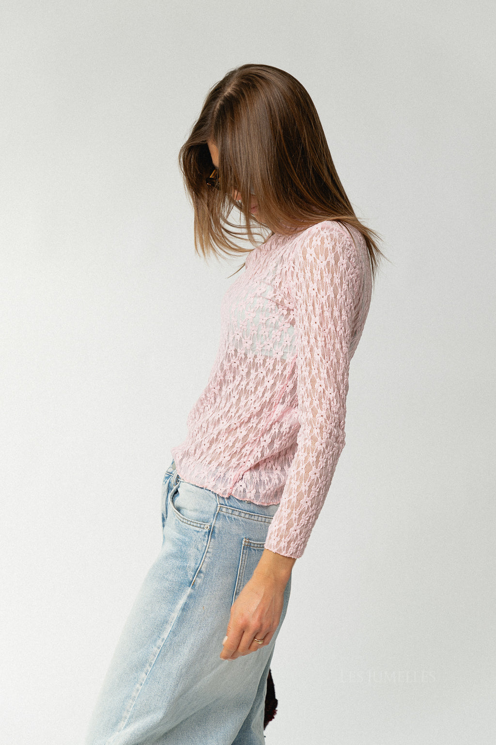 Vivienne LS lace top pink