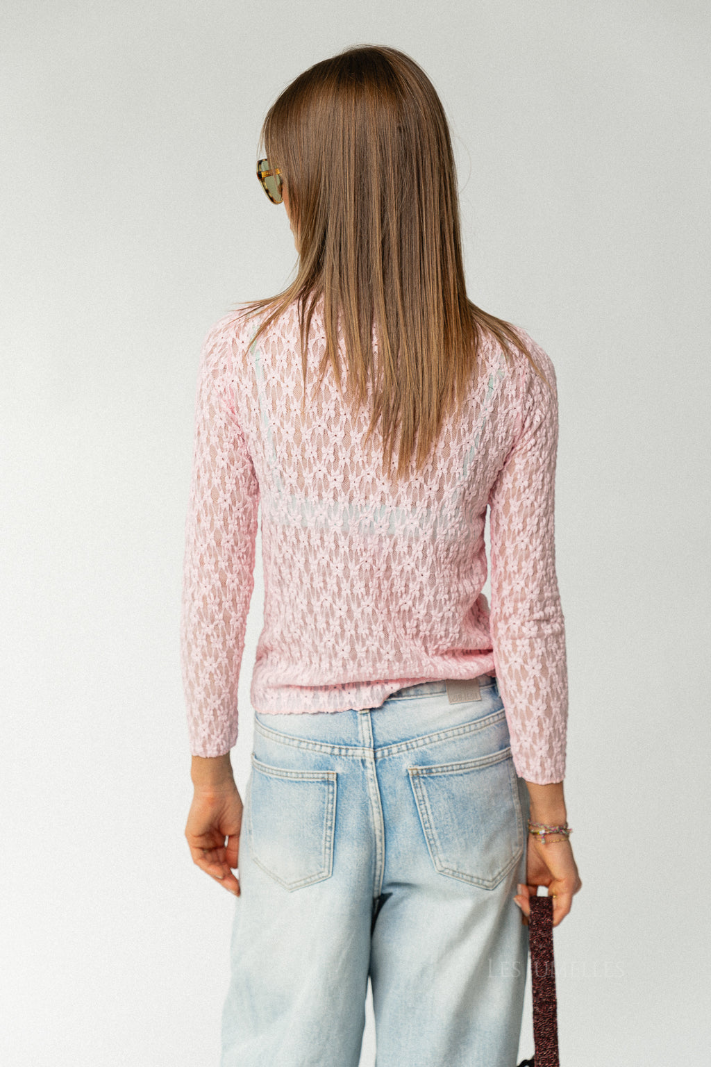 Vivienne LS lace top pink
