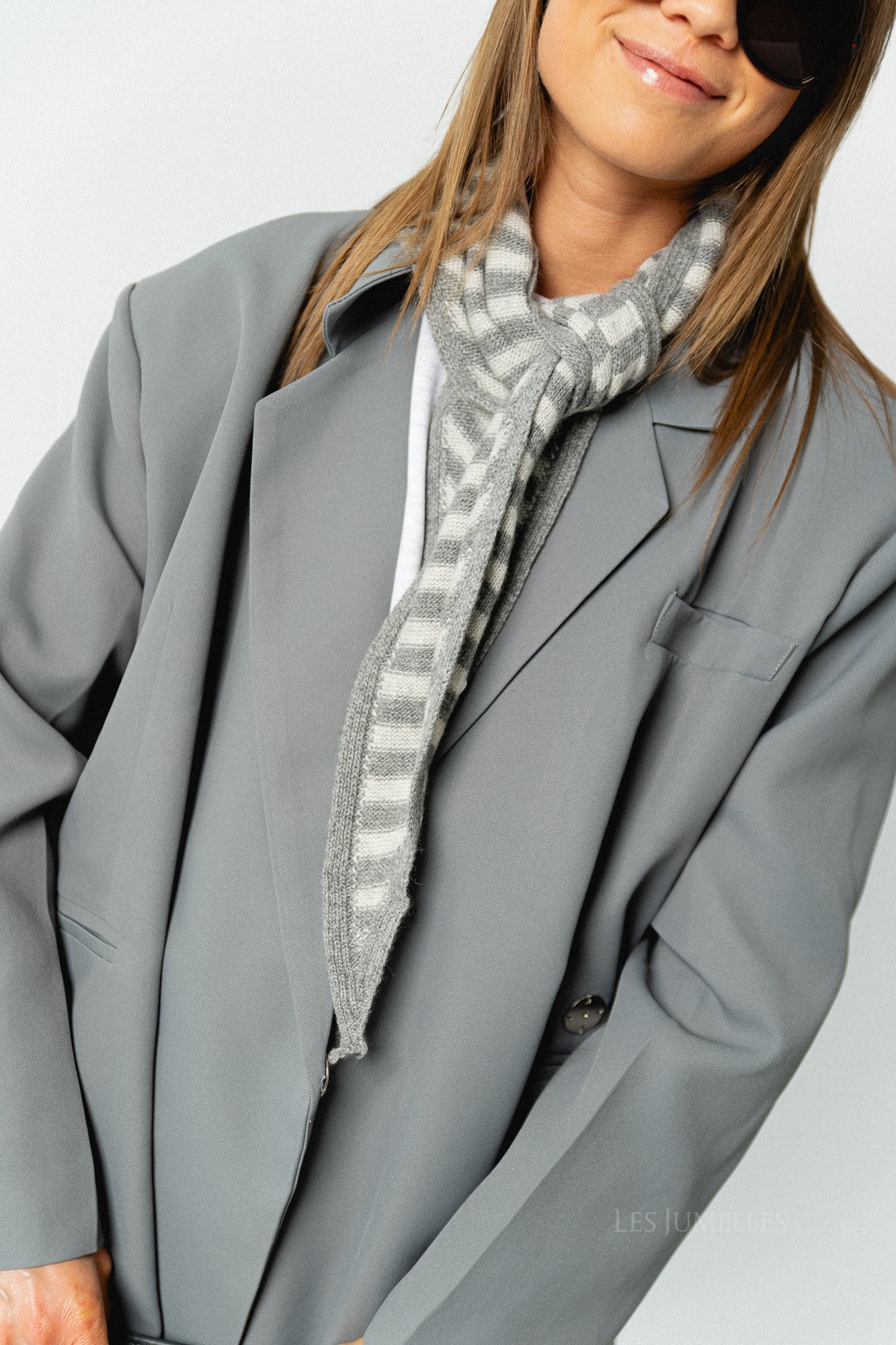 Susie striped triangle scarf - grey/light grey