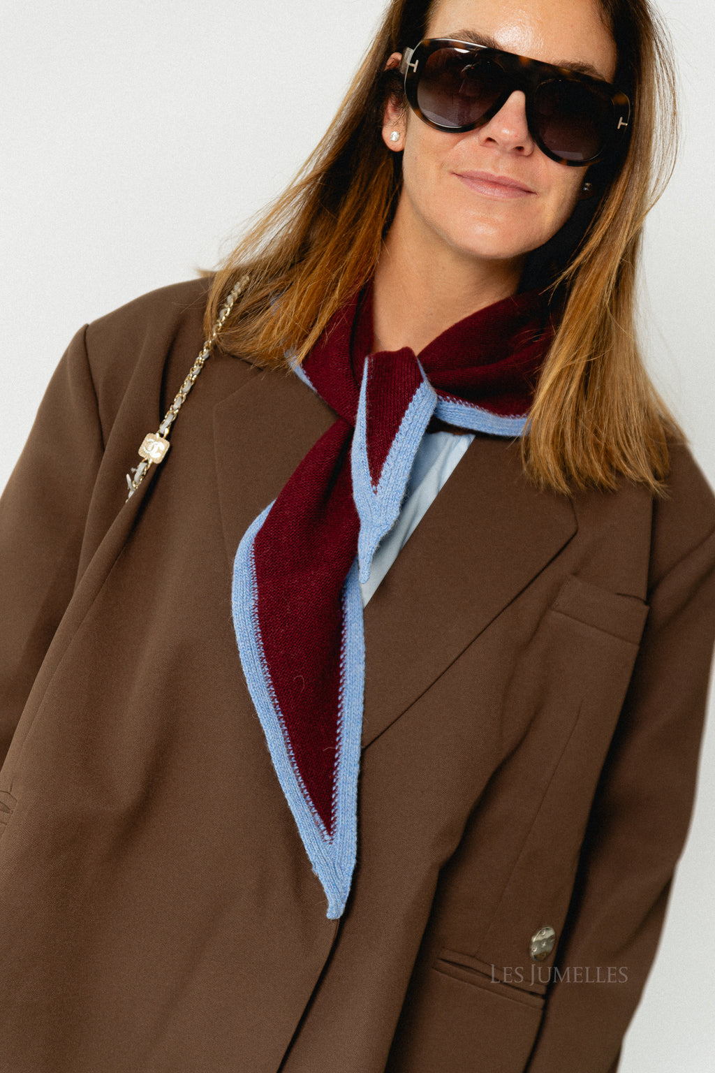 Emma Rose triangle scarf - burgundy/blue