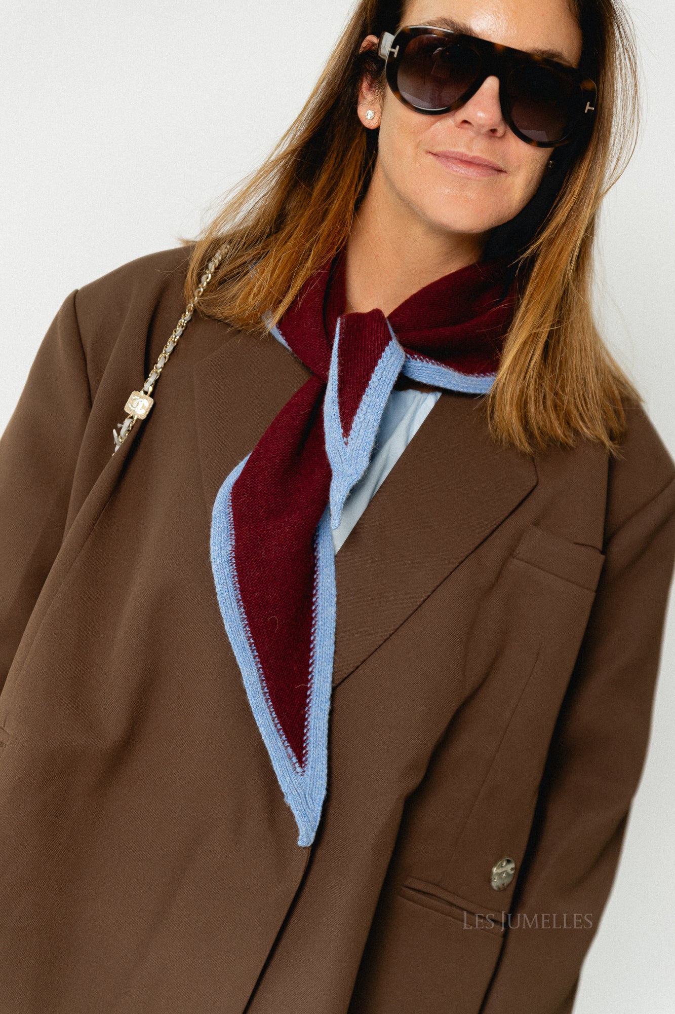 Emma Rose triangle scarf - burgundy/blue