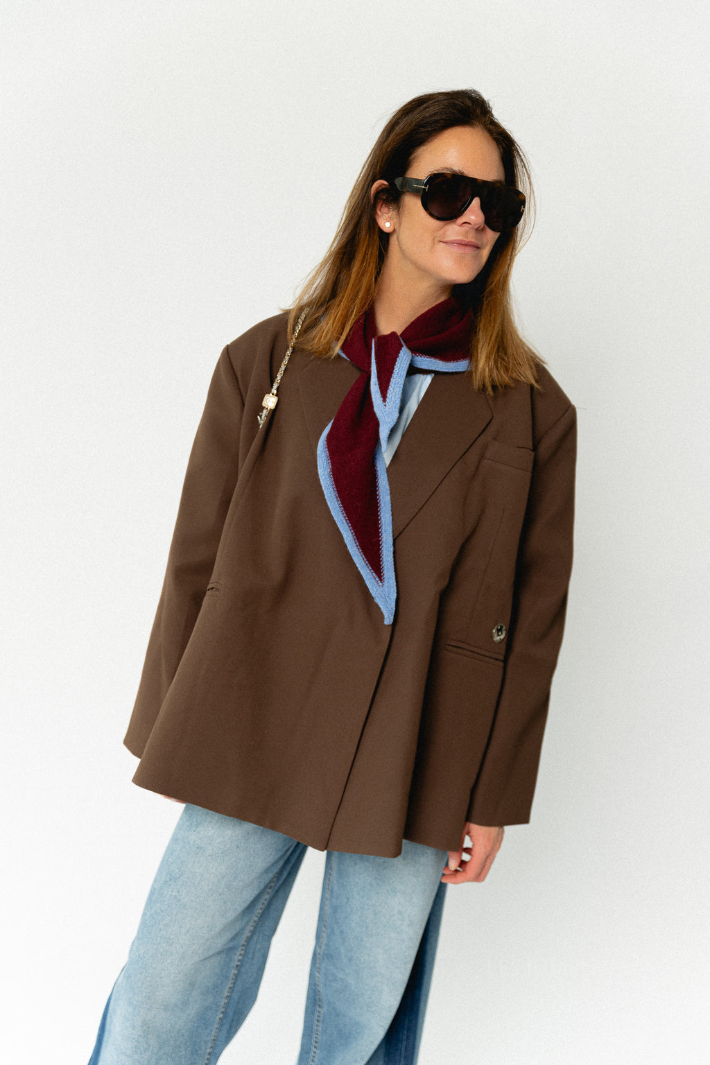 Emma Rose triangle scarf - burgundy/blue