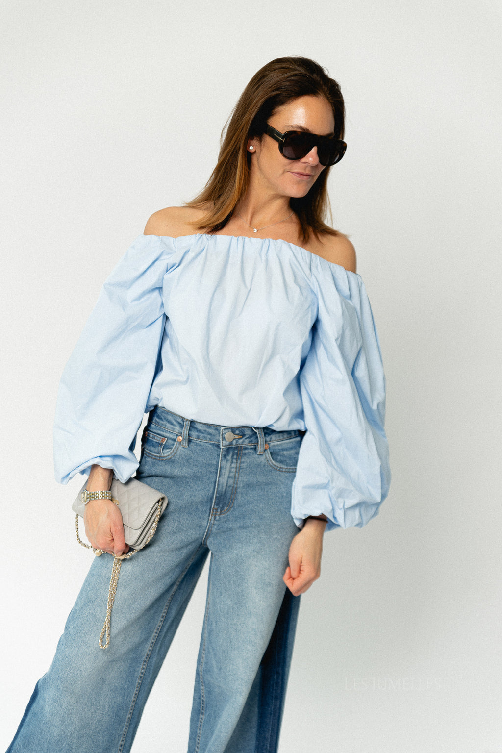 Fran off shoulder blouse baby blue
