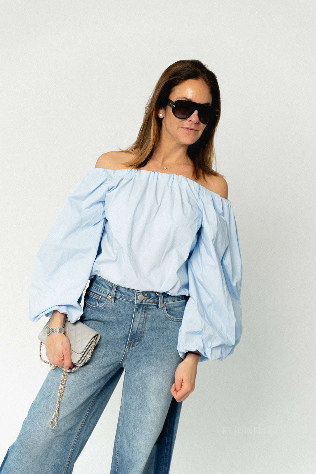 Fran off shoulder blouse baby blue