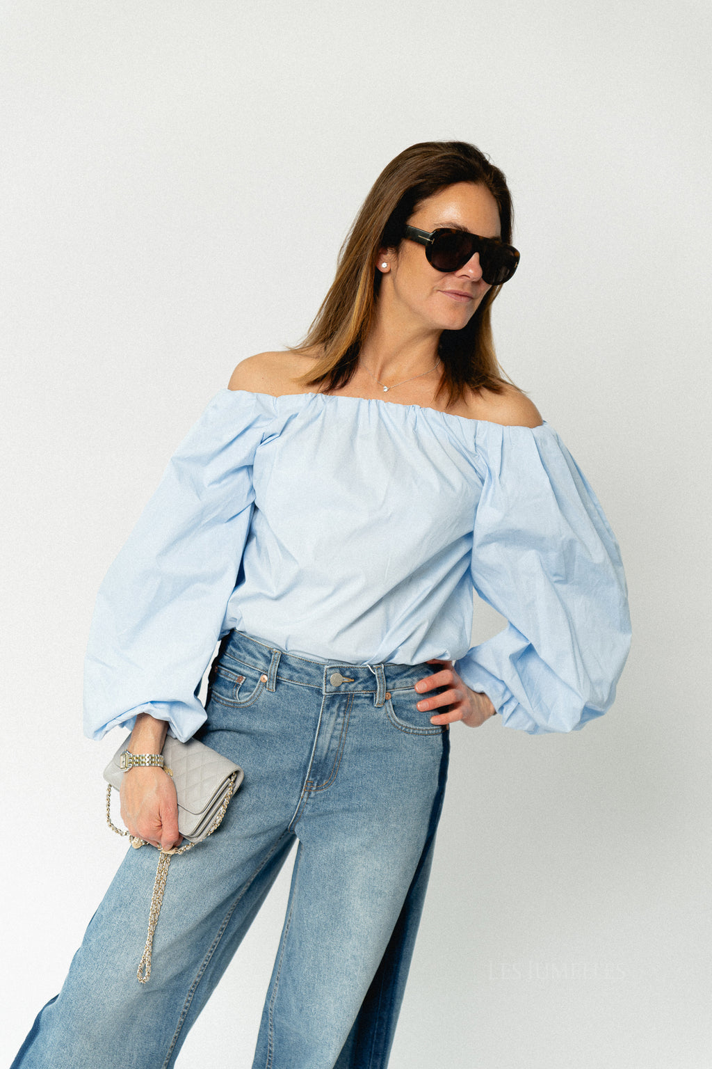 Fran off shoulder blouse baby blue