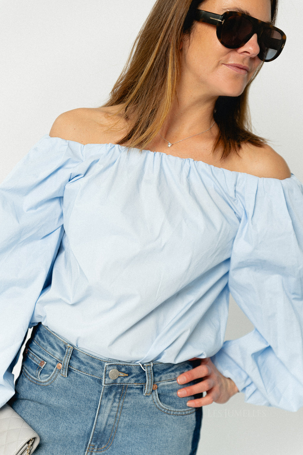 Fran off shoulder blouse baby blue