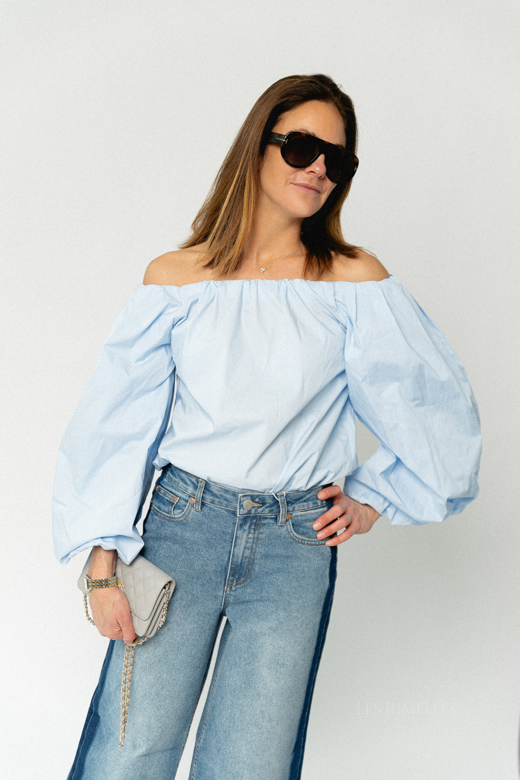 Fran off shoulder blouse baby blue