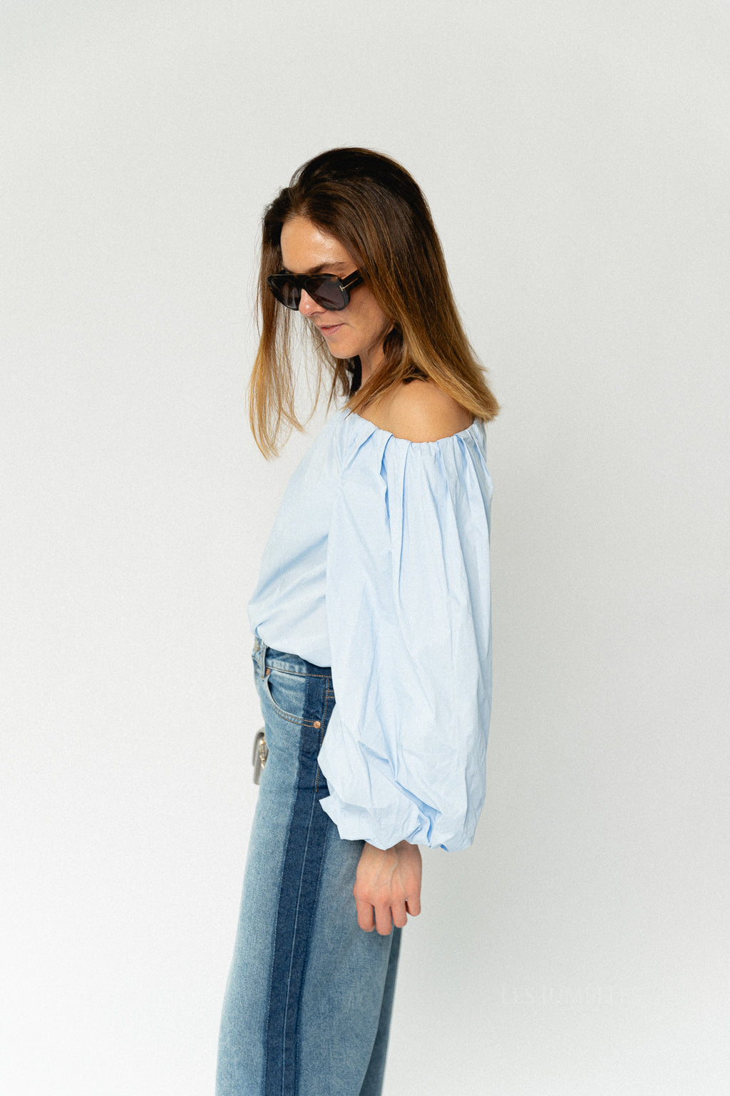 Fran off shoulder blouse baby blue