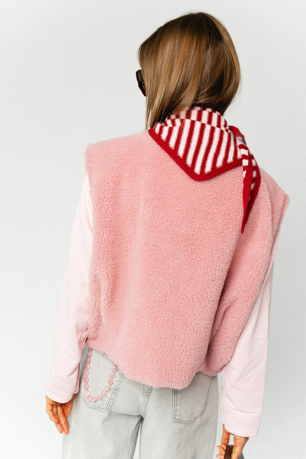 Susie striped triangle scarf - deep red/pink