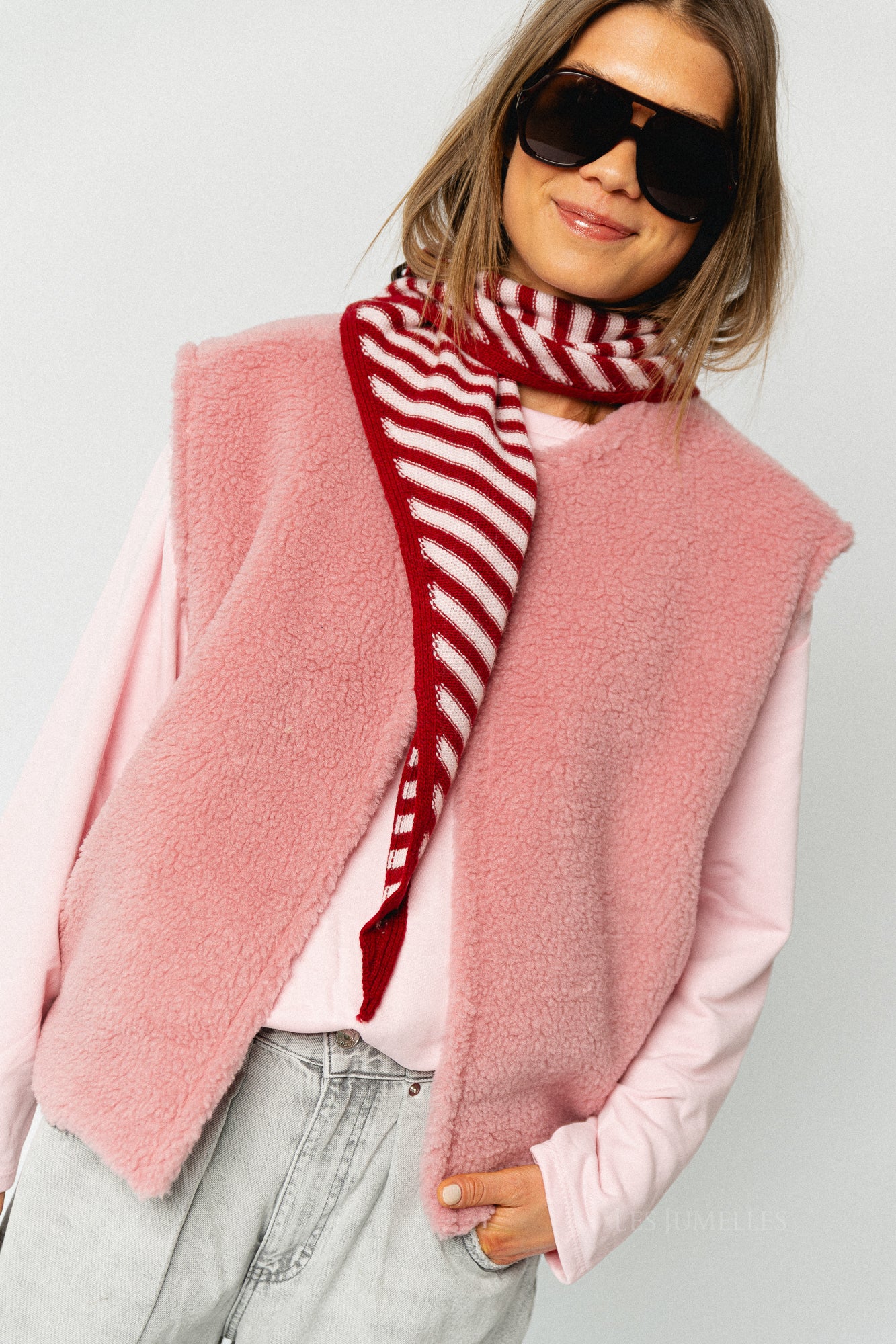 Susie striped triangle scarf - deep red/pink