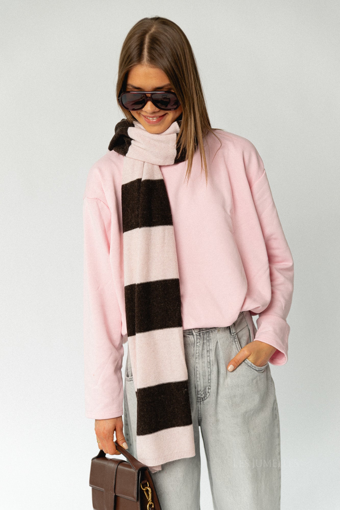 Ella striped scarf pale pink/brown