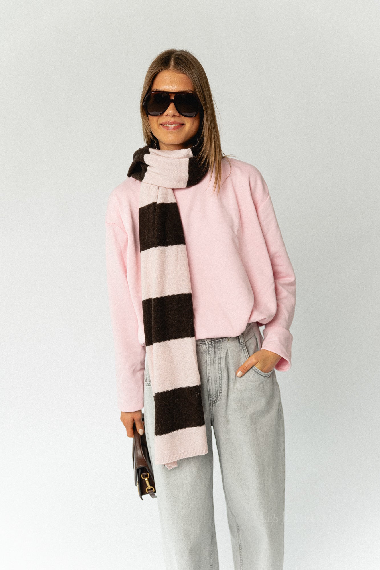 Ella striped scarf pale pink/brown