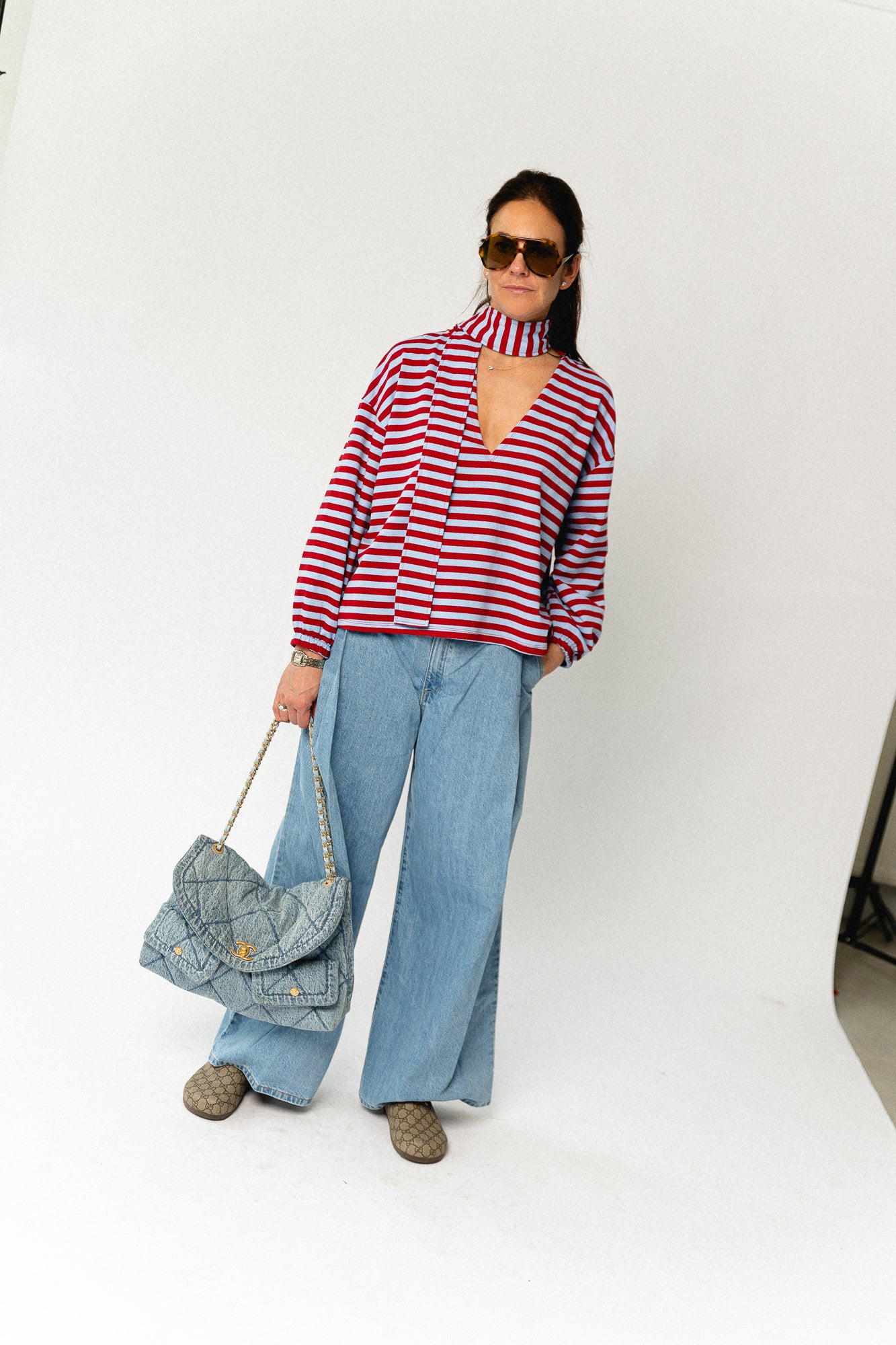Silvy striped V-neck sweatshirt red/blue