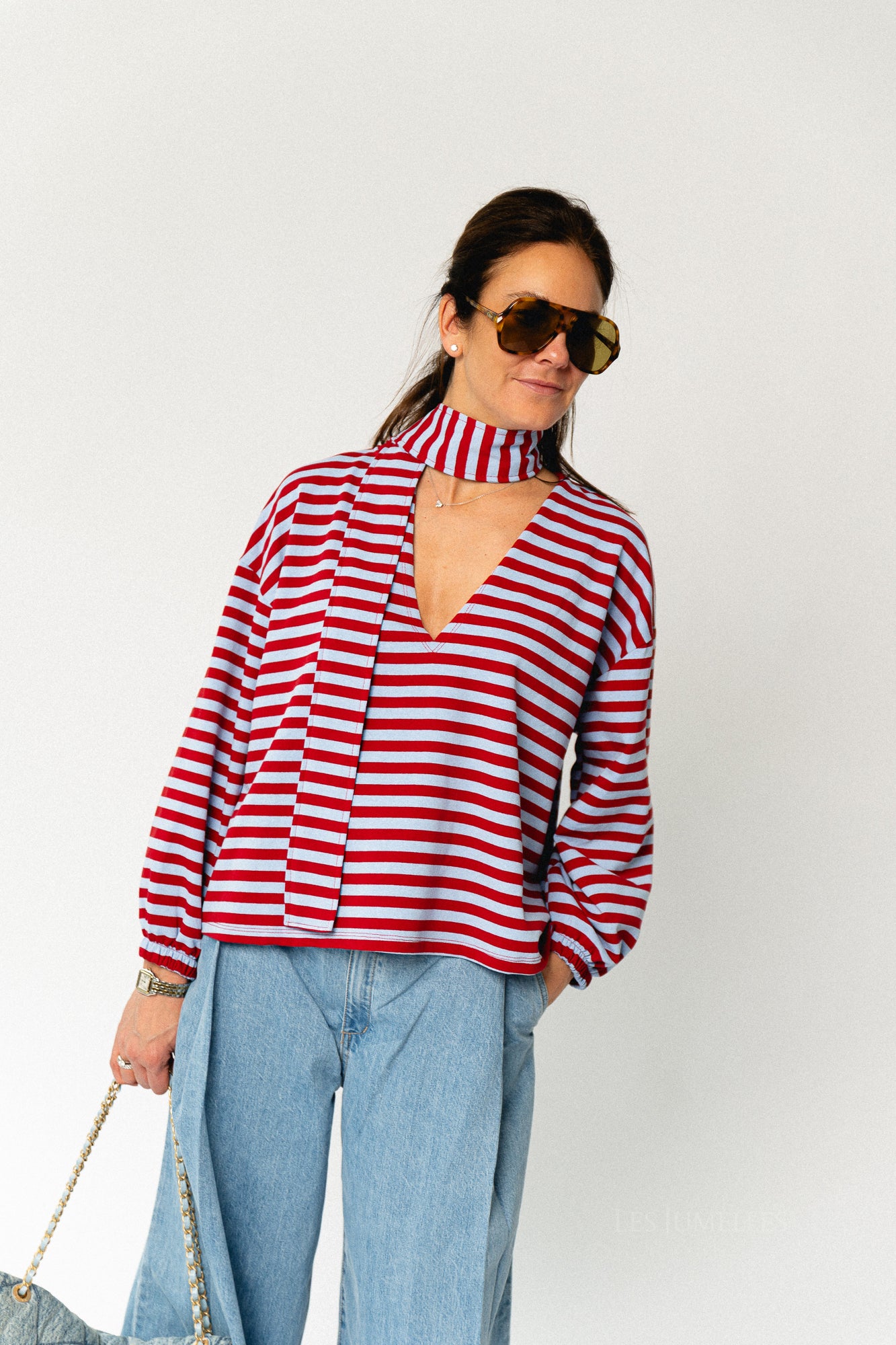 Silvy striped V-neck sweatshirt red/blue