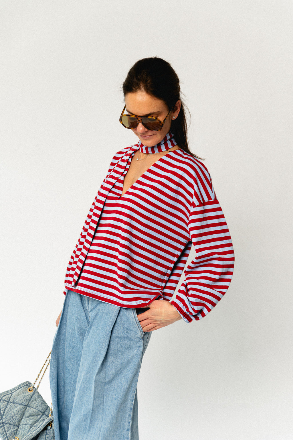 Silvy striped V-neck sweatshirt red/blue