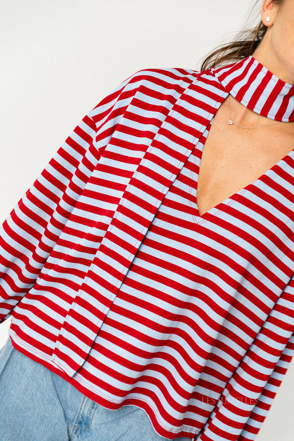 Silvy striped V-neck sweatshirt red/blue