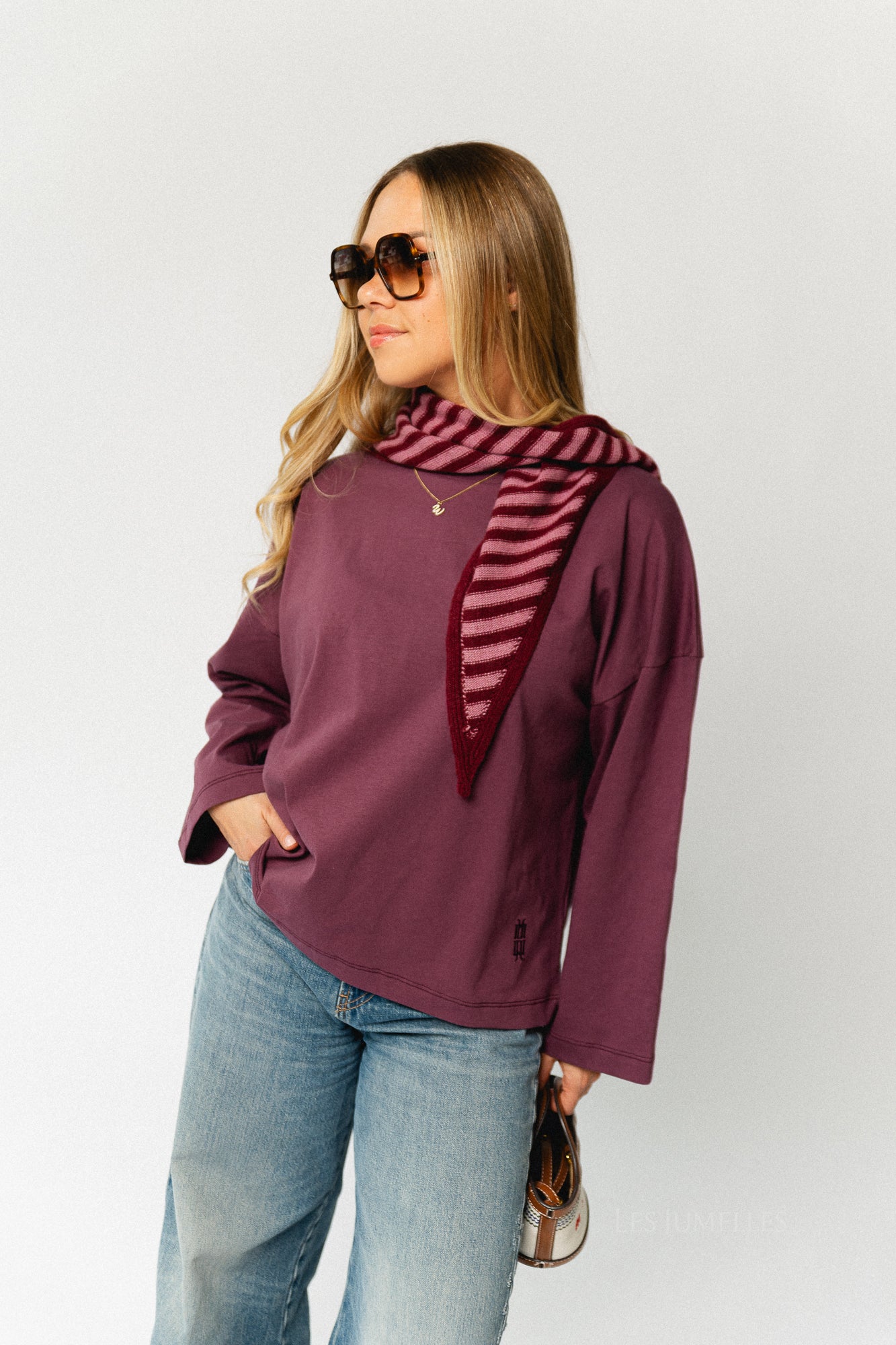 Susie striped triangle scarf - burgundy/raspberry