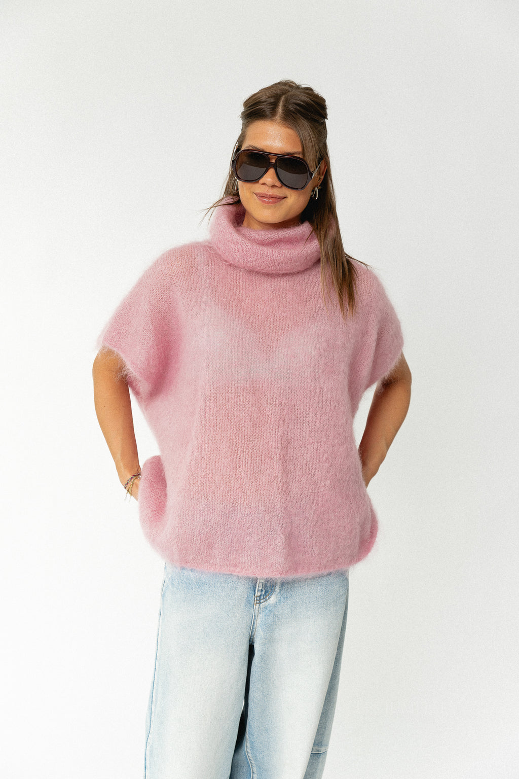 Manon roll neck jumper powder pink