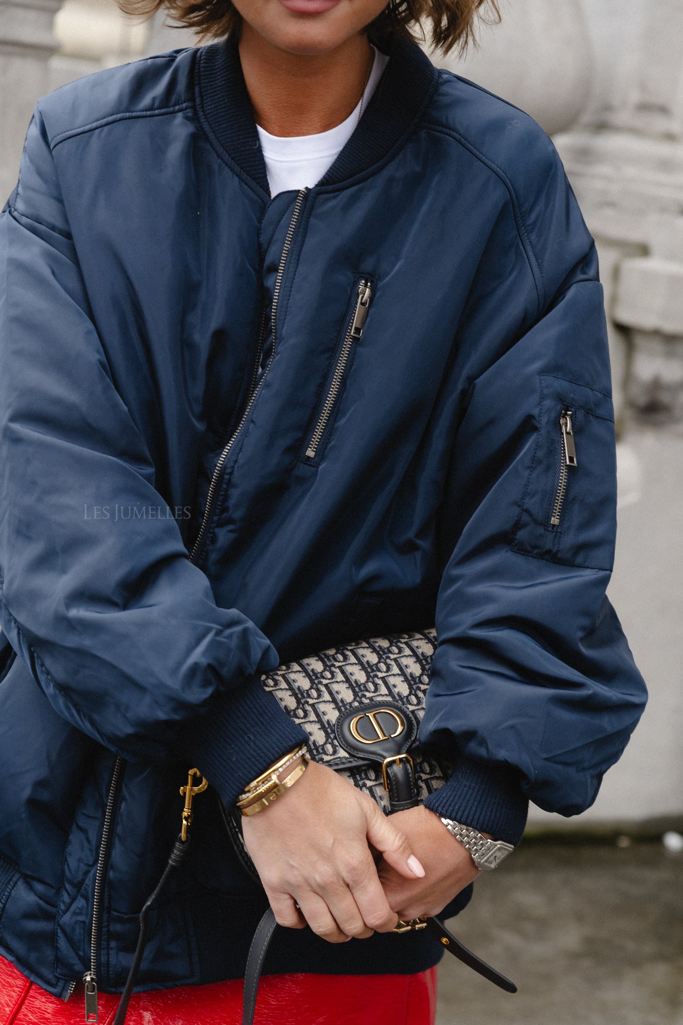 Dark blue 2024 bomber jacket outfit