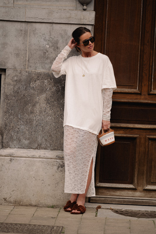 Les Jumelles Suzy lace T-shirt dress off white