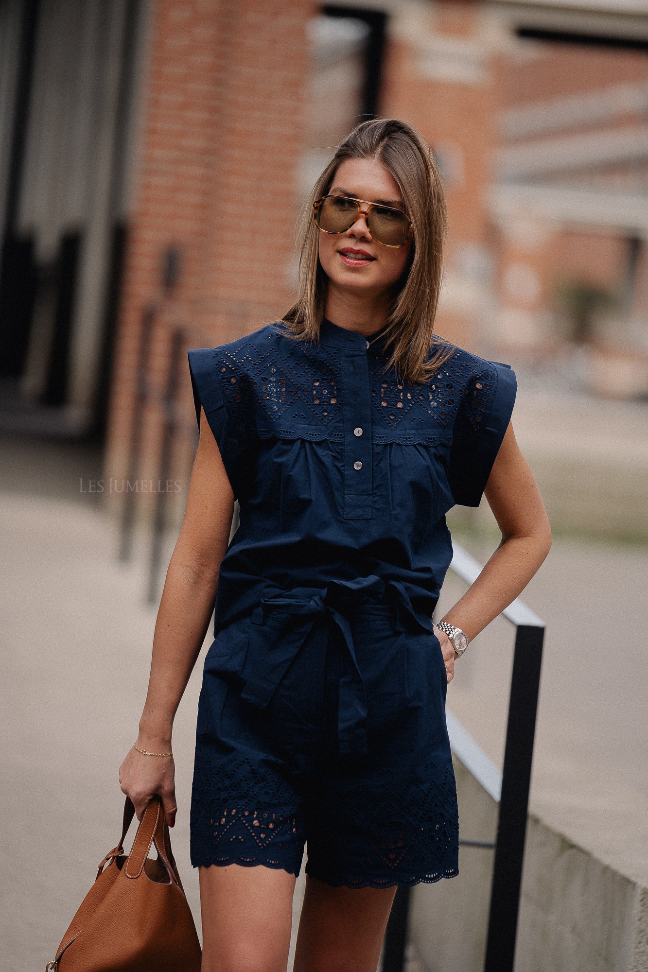 Ludy embroidered blouse with buttons midnight blue