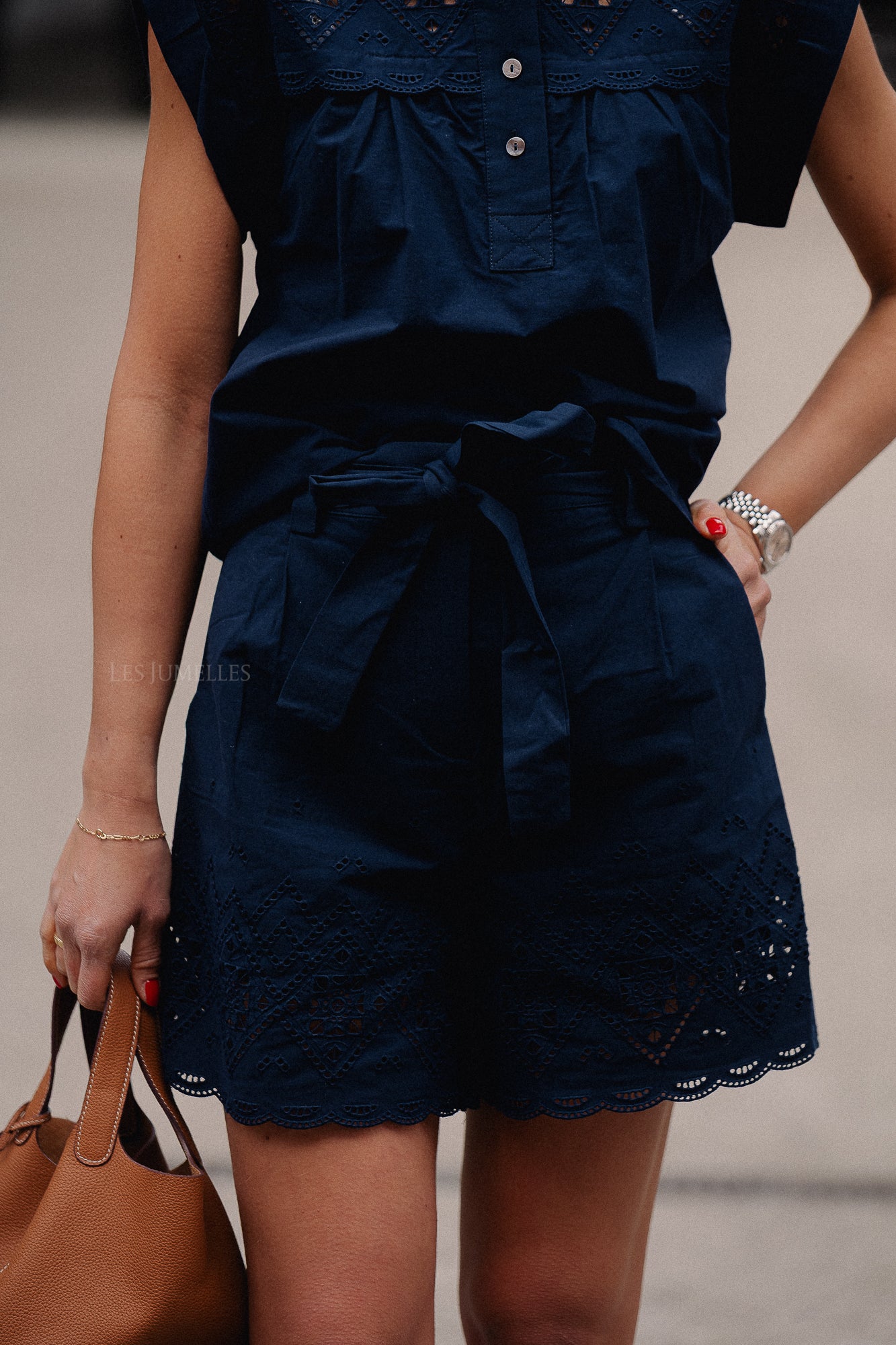 Bianca embroidered high-waisted shorts midnight blue