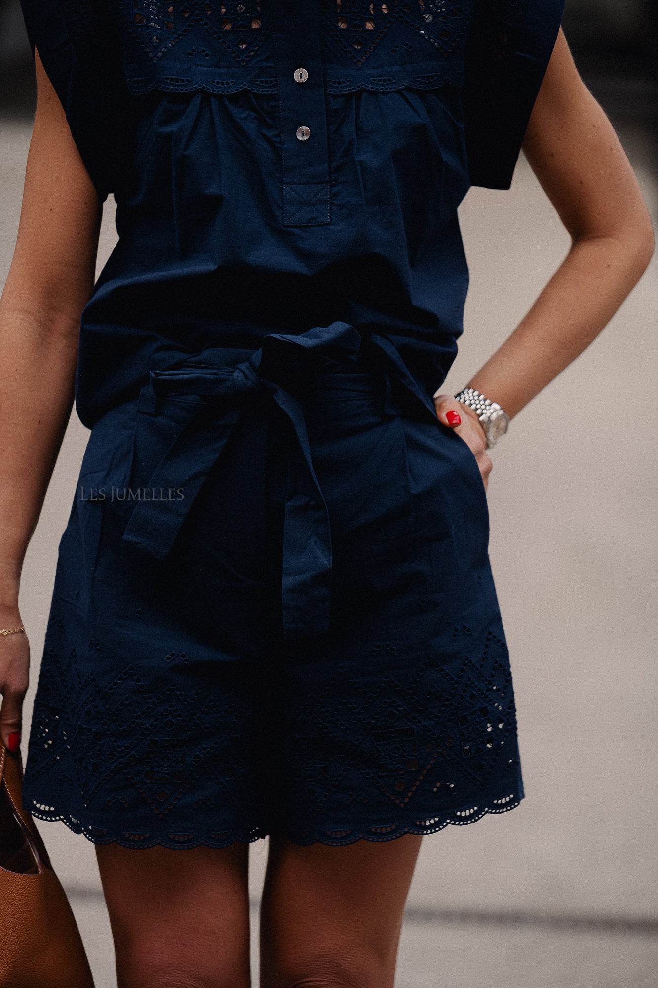 Bianca embroidered high-waisted shorts midnight blue