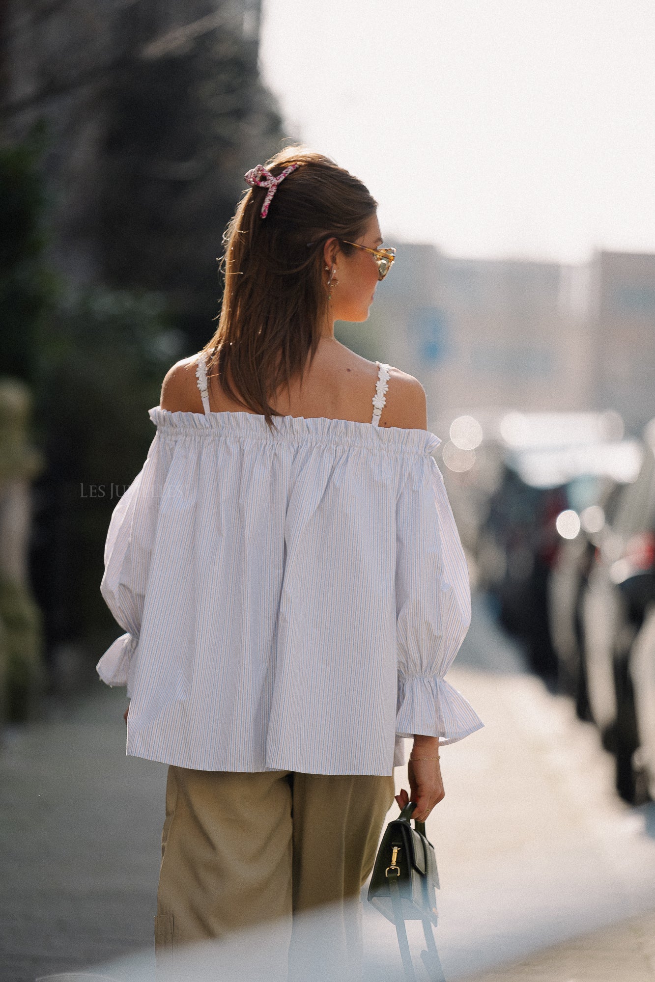 Isabeau off shoulder blouse blue/taupe