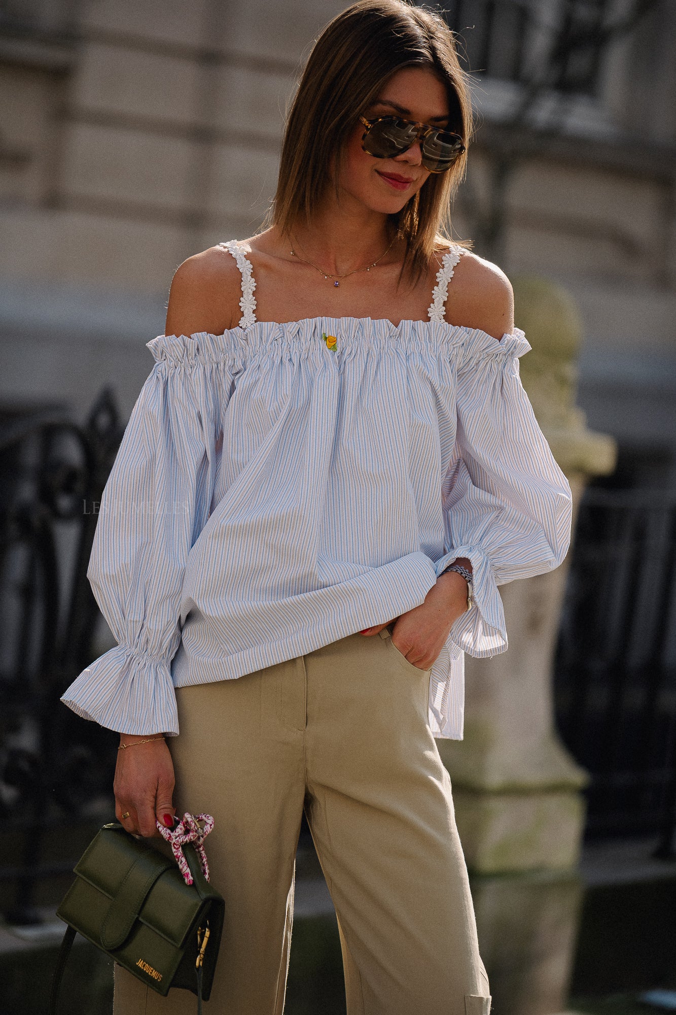 Isabeau off shoulder blouse blue/taupe