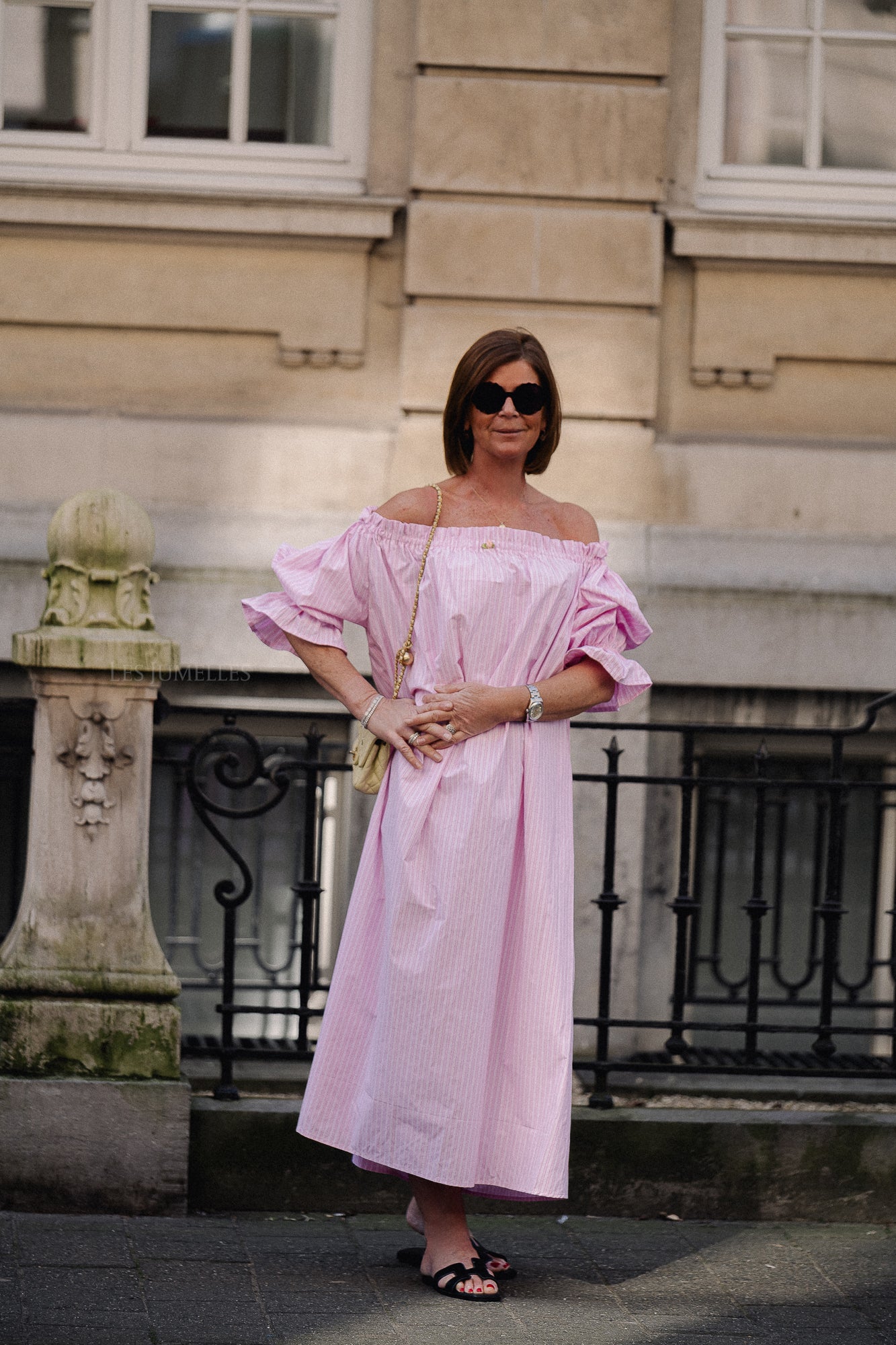 Isabeau off shoulder maxi dress pink/white