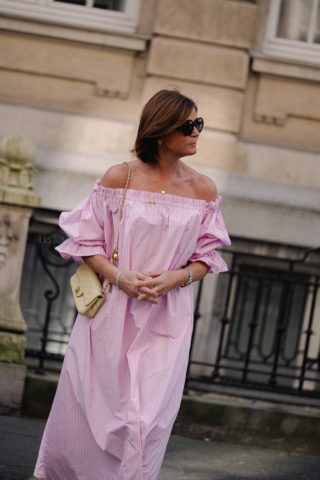 Isabeau off shoulder maxi dress pink/white