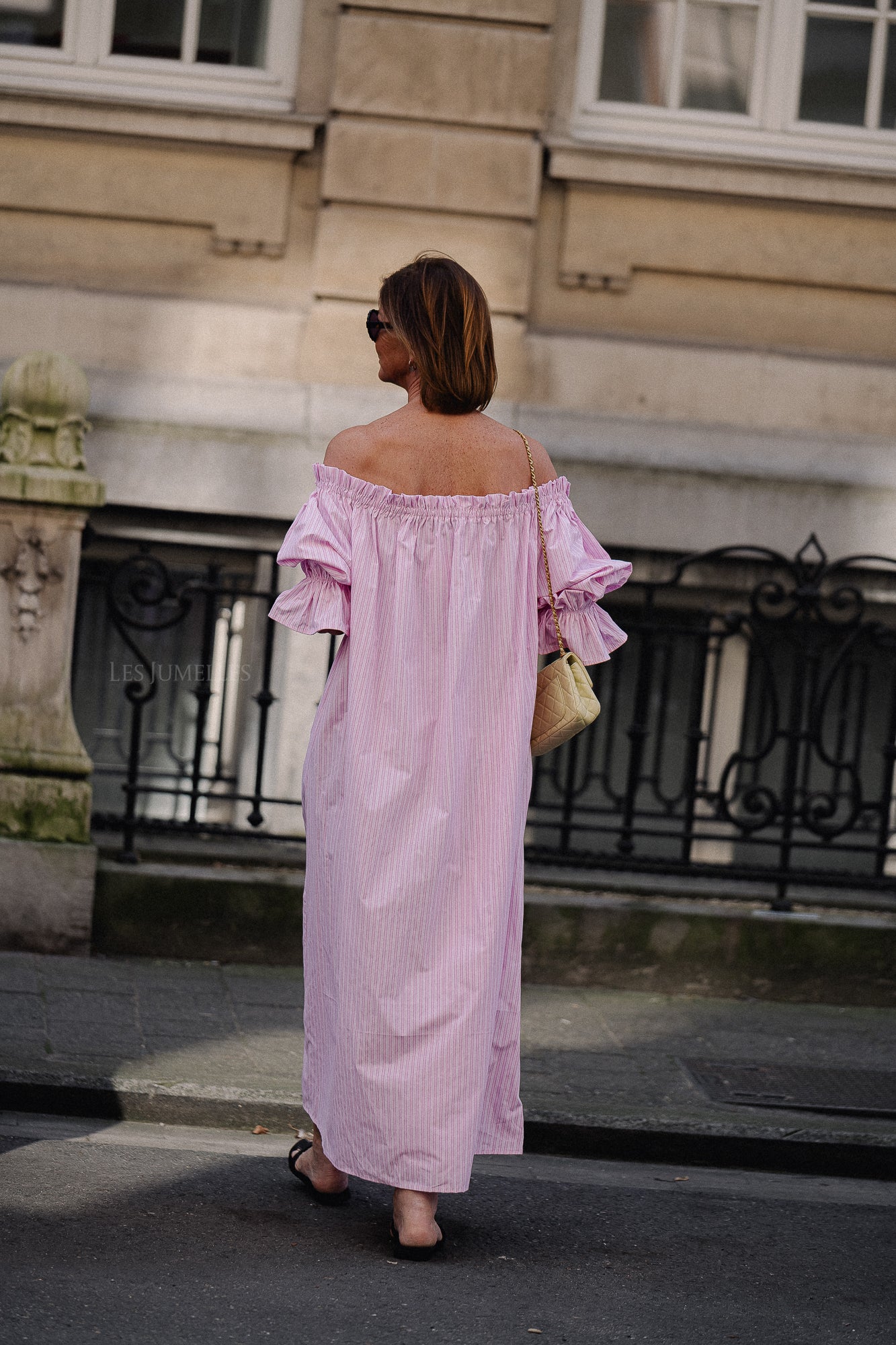 Isabeau off shoulder maxi dress pink/white