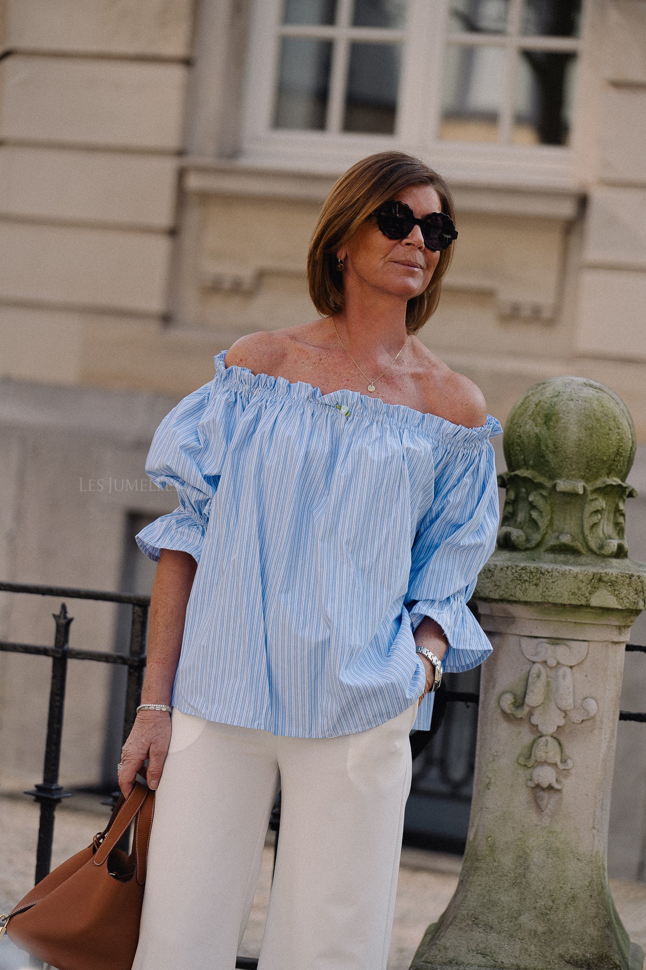 Isabeau off shoulder blouse blue/white