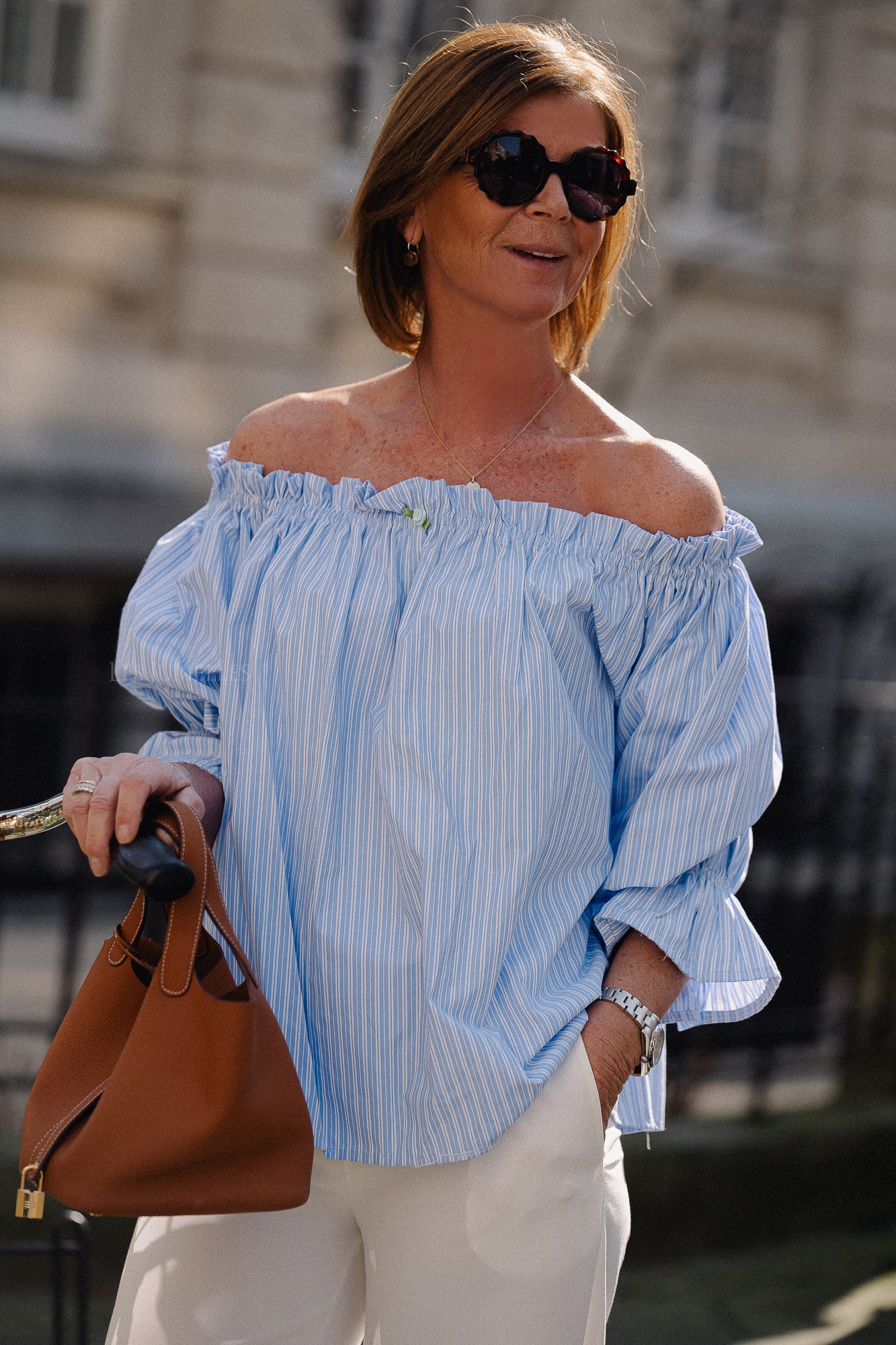 Isabeau off shoulder blouse blue/white