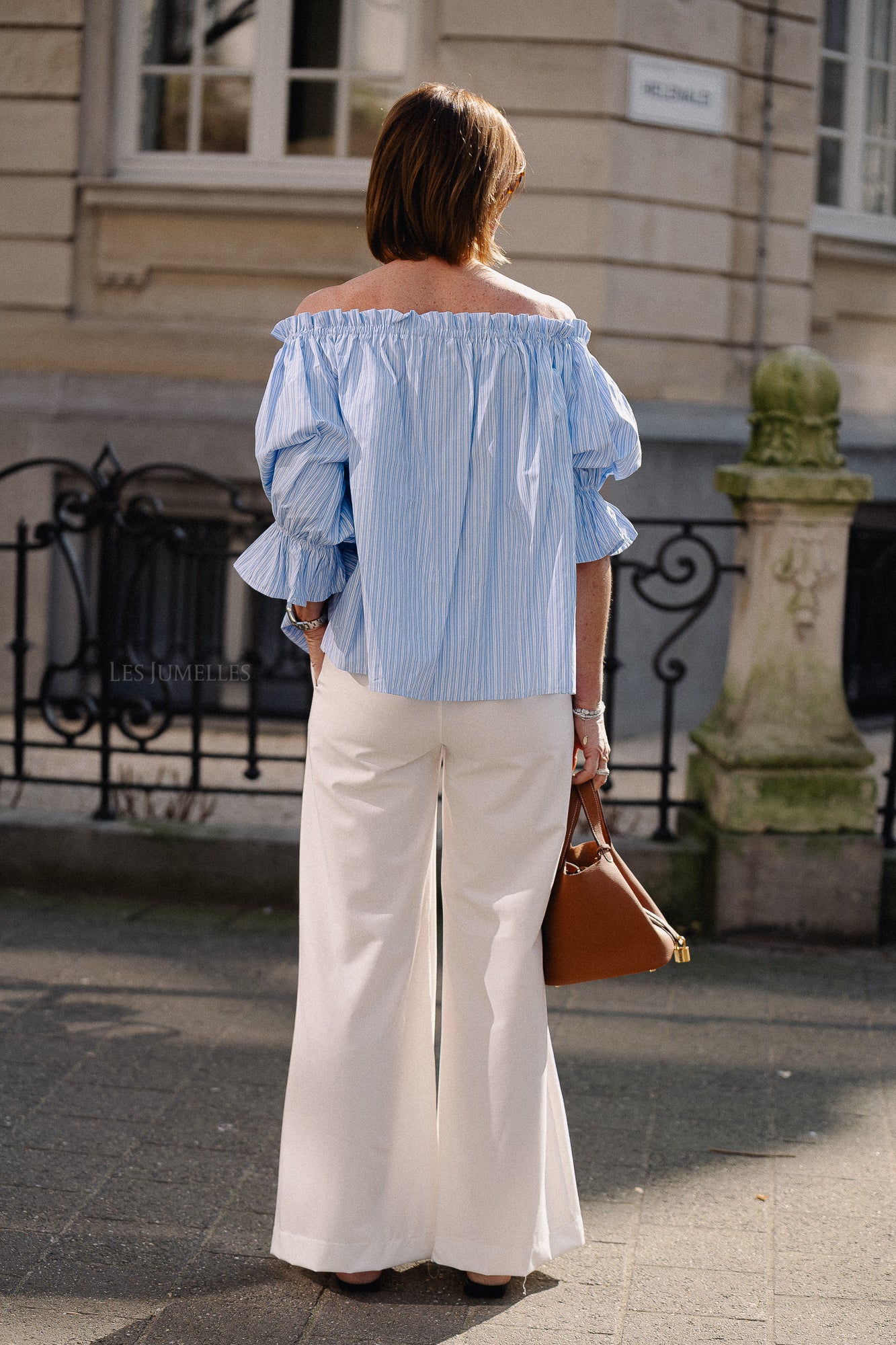 Isabeau off shoulder blouse blue/white