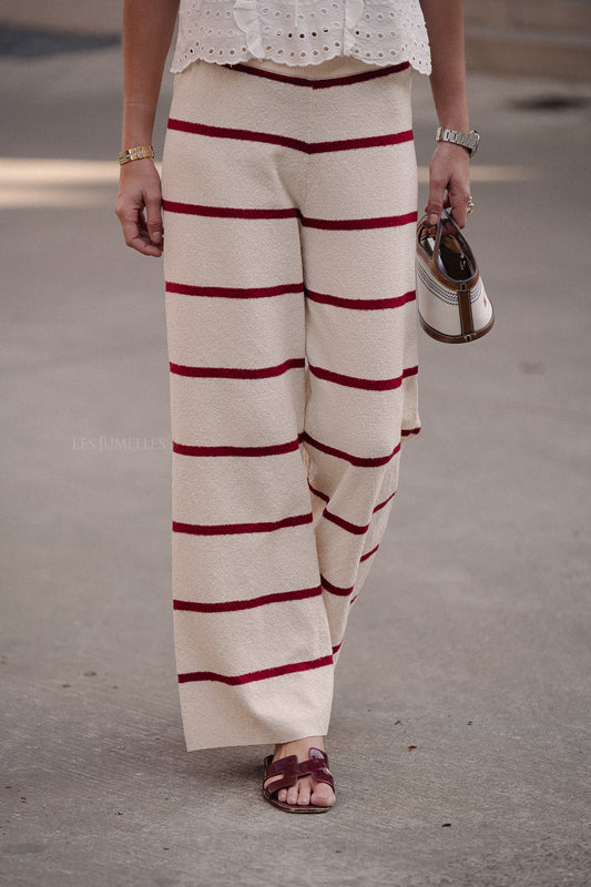 Les Jumelles Medina striped pants ecru/burgundy