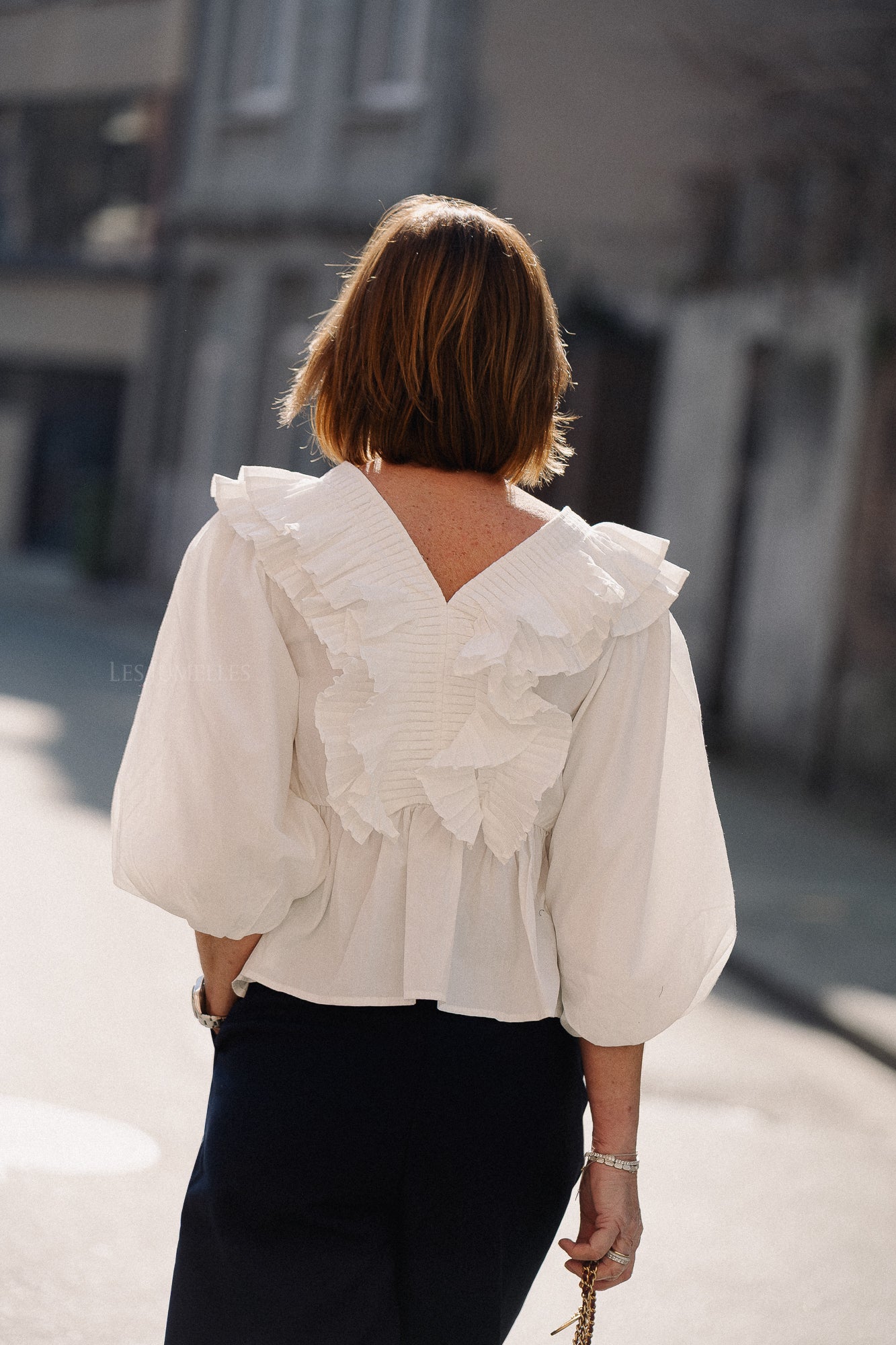 YASRuna 3/4 ruffle top star white