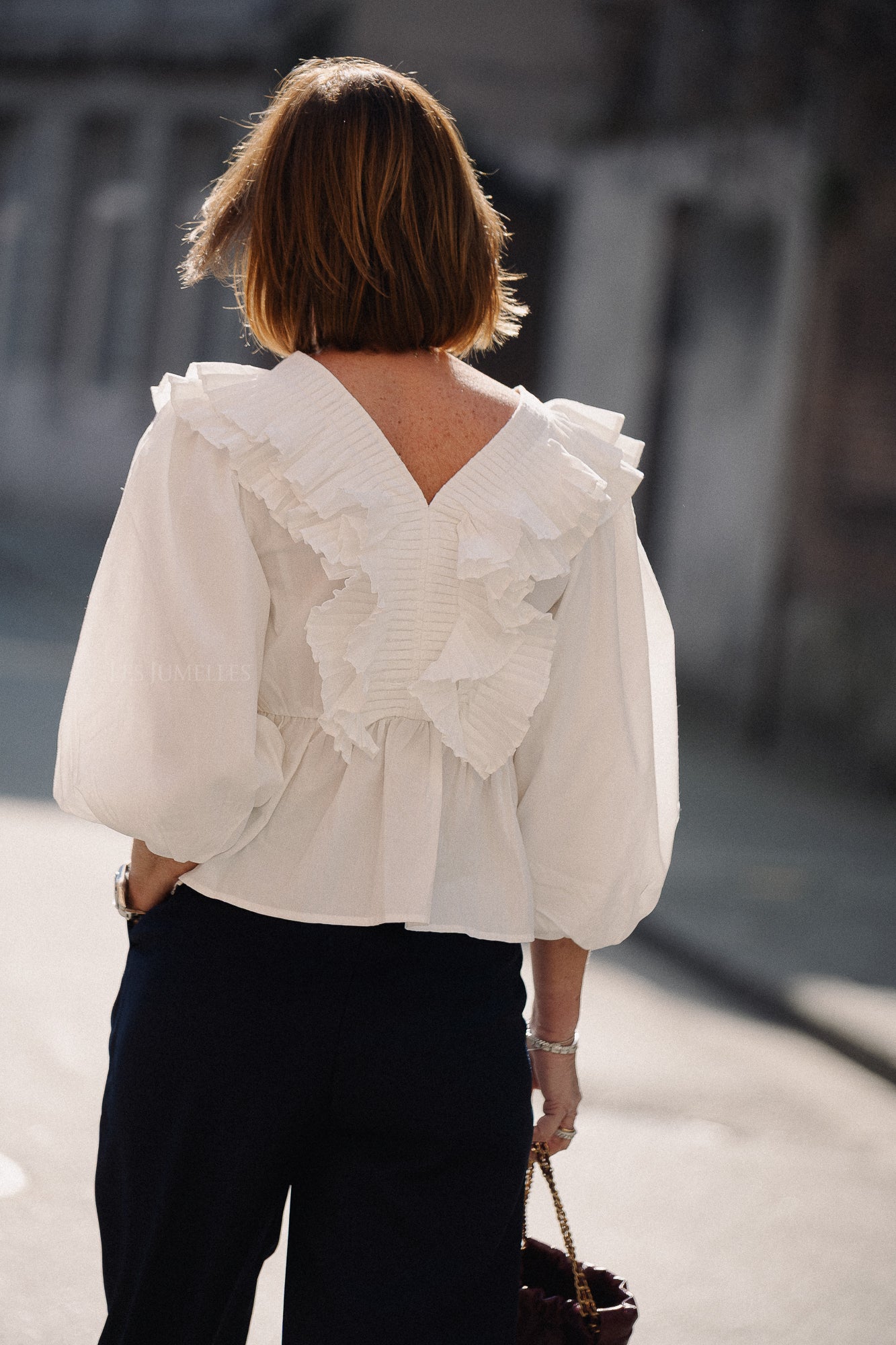 YASRuna 3/4 ruffle top star white