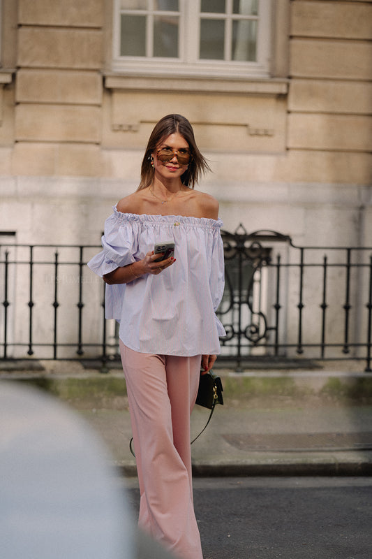 Les Jumelles Isabeau off shoulder blouse pink/blue